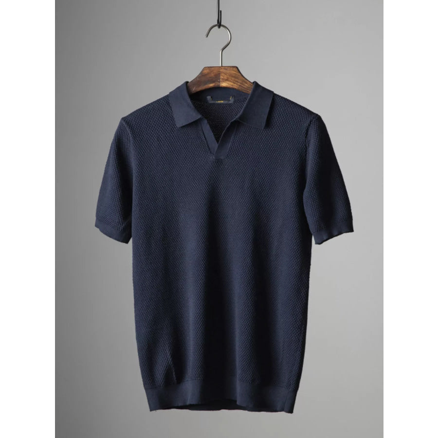 Men’s Plus Size Textured Knit Short Sleeve Polo Dark Navy / L Apparel and Accessories