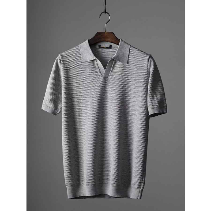 Men’s Plus Size Textured Knit Short Sleeve Polo Gray / L Apparel and Accessories