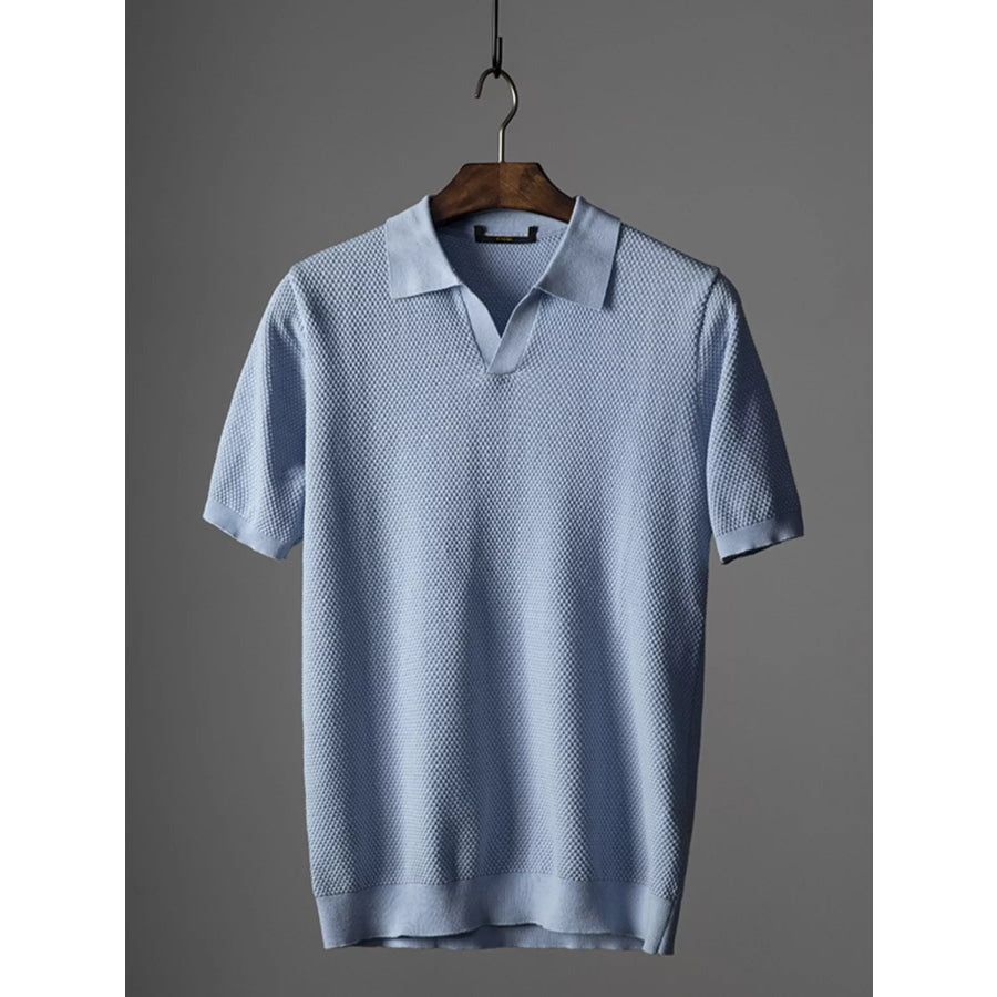 Men’s Plus Size Textured Knit Short Sleeve Polo Light Blue / L Apparel and Accessories