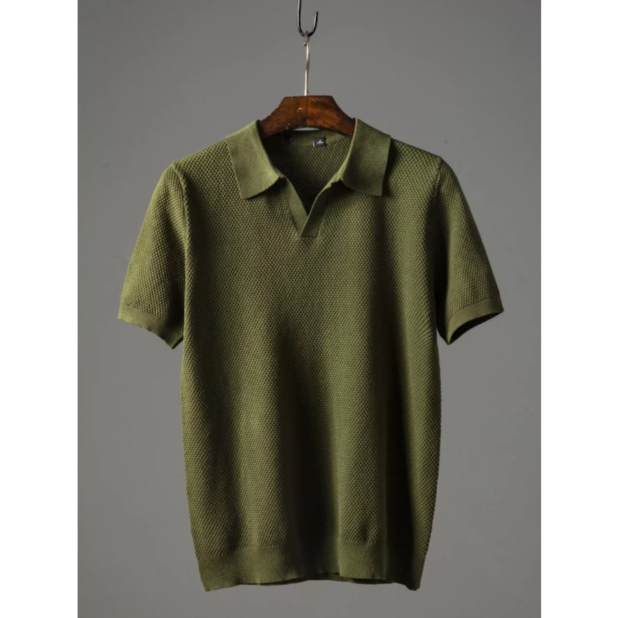 Men’s Plus Size Textured Knit Short Sleeve Polo Moss / L Apparel and Accessories