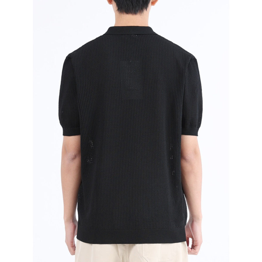 Men’s Plus Size Textured Knit Short Sleeve Polo Shirt Apparel and Accessories