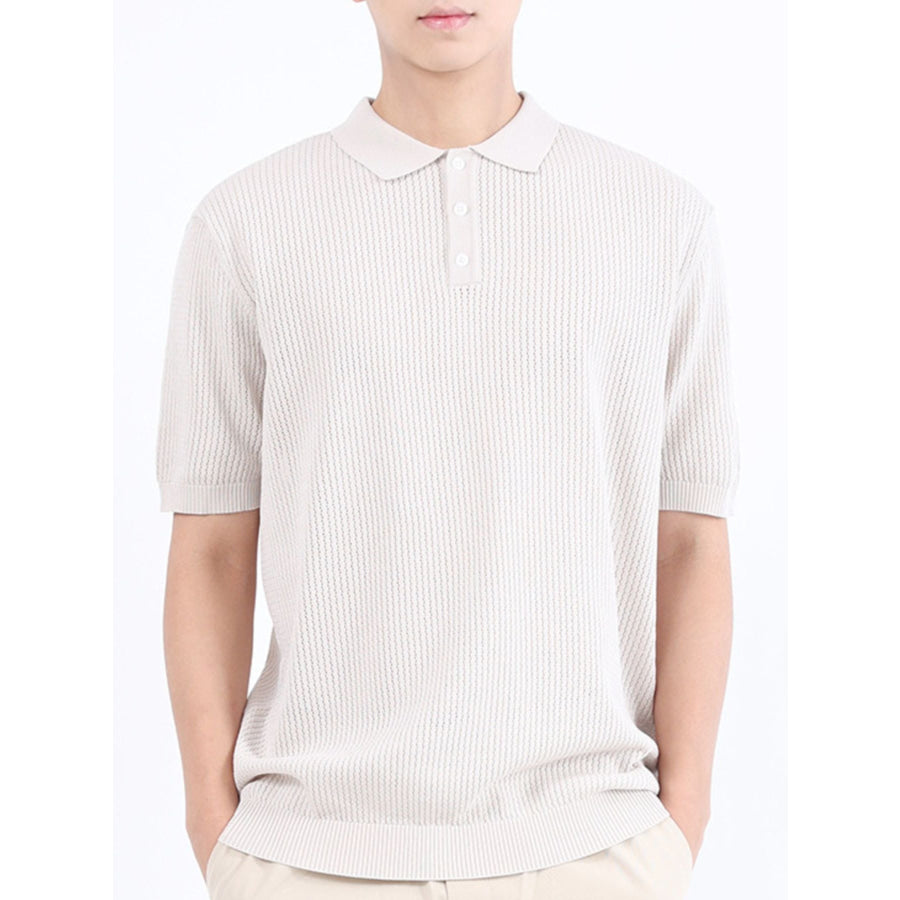 Men’s Plus Size Textured Knit Short Sleeve Polo Shirt Apparel and Accessories