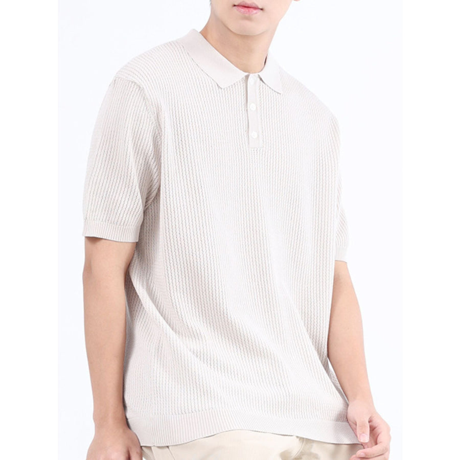 Men’s Plus Size Textured Knit Short Sleeve Polo Shirt Beige / M Apparel and Accessories