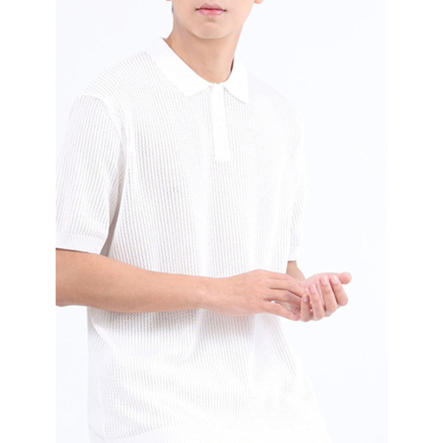 Men’s Plus Size Textured Knit Short Sleeve Polo Shirt White / M Apparel and Accessories