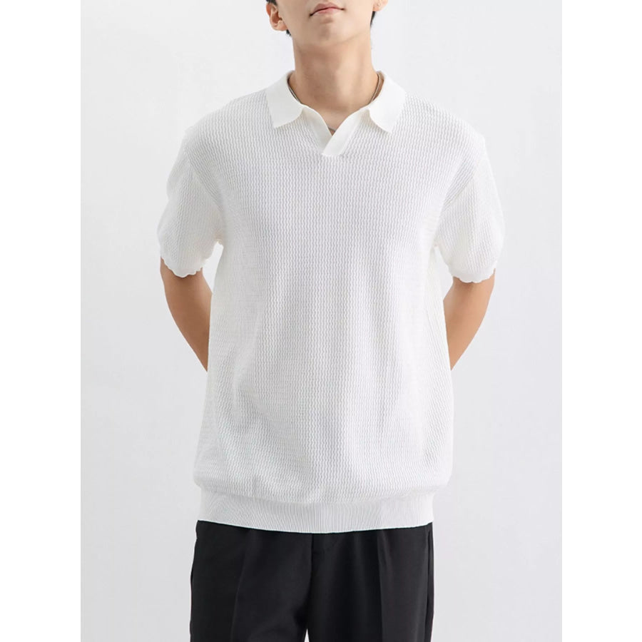 Men’s Plus Size Textured Knit Short Sleeve Polo White / M Apparel and Accessories