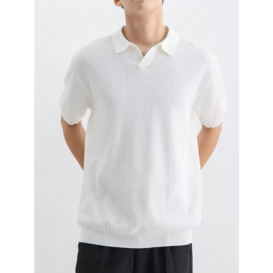 Men’s Plus Size Textured Knit Short Sleeve Polo White / M Apparel and Accessories