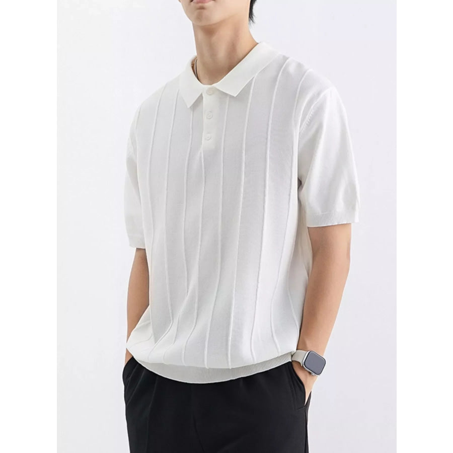 Men’s Plus Size Textured Knit Short Sleeve Polo White / M Apparel and Accessories