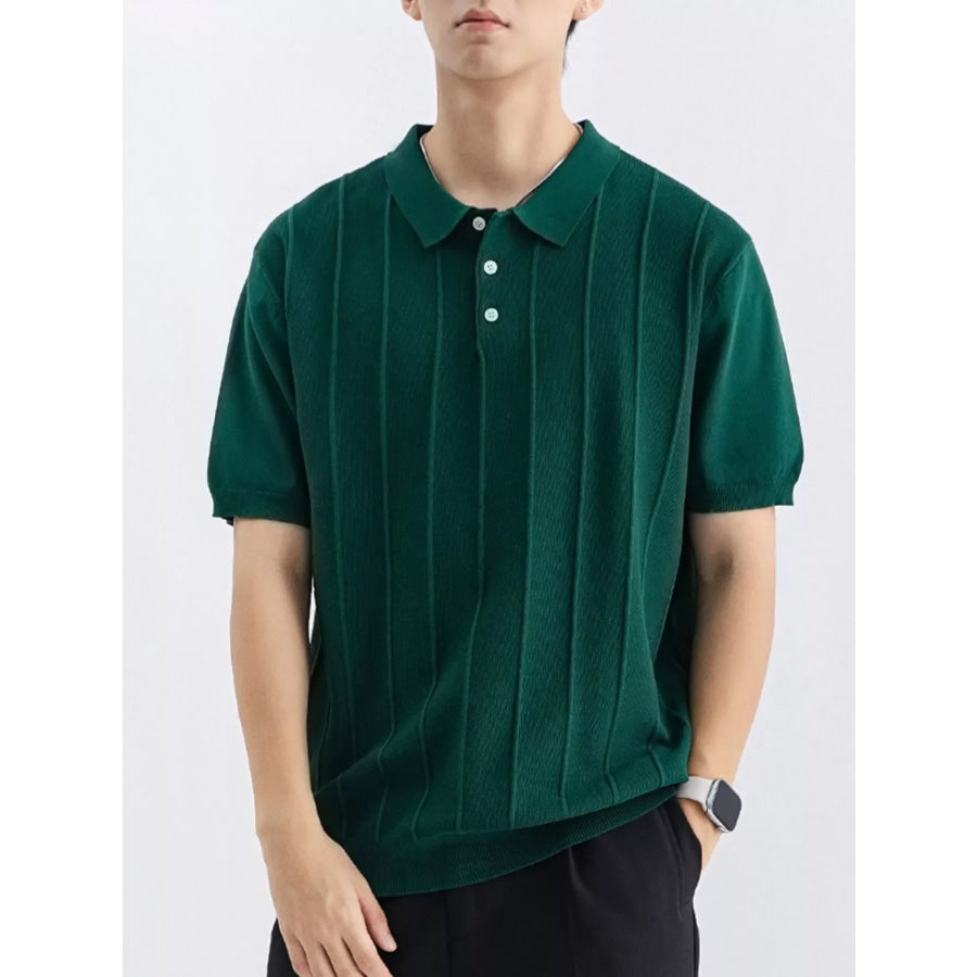 Men’s Plus Size Textured Knit Short Sleeve Polo Wood Green / M Apparel and Accessories