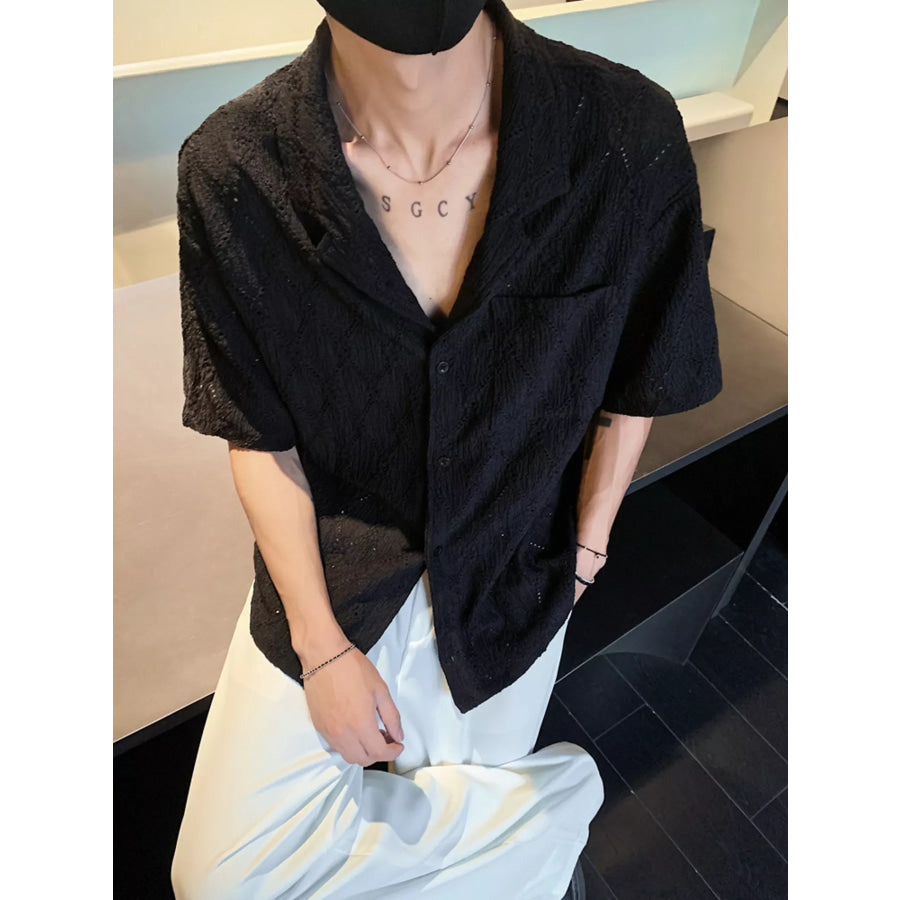 Men’s Plus Size Textured Knit Short-Sleeve Shirt Black / M Apparel and Accessories