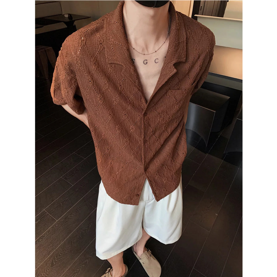 Men’s Plus Size Textured Knit Short-Sleeve Shirt Brown / M Apparel and Accessories