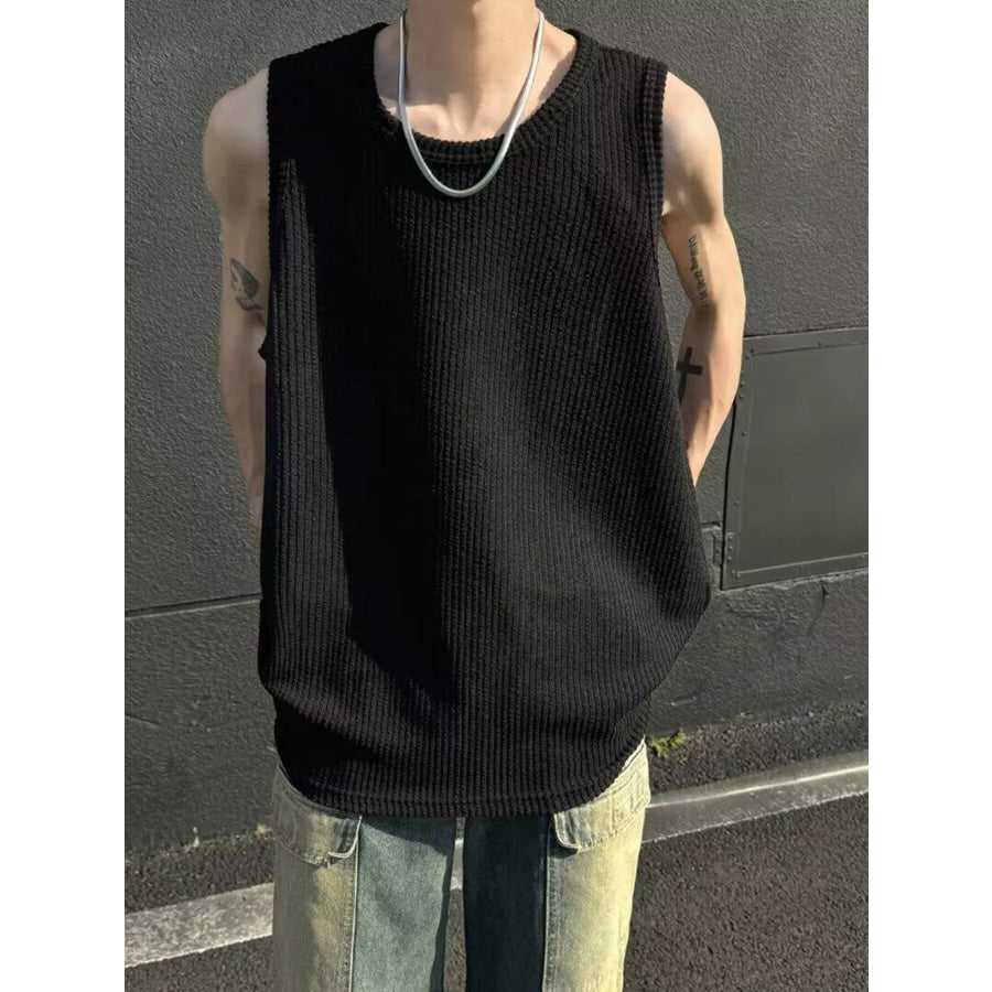 Men’s Plus Size Textured Knit Sleeveless Tank Top Black / M Apparel and Accessories