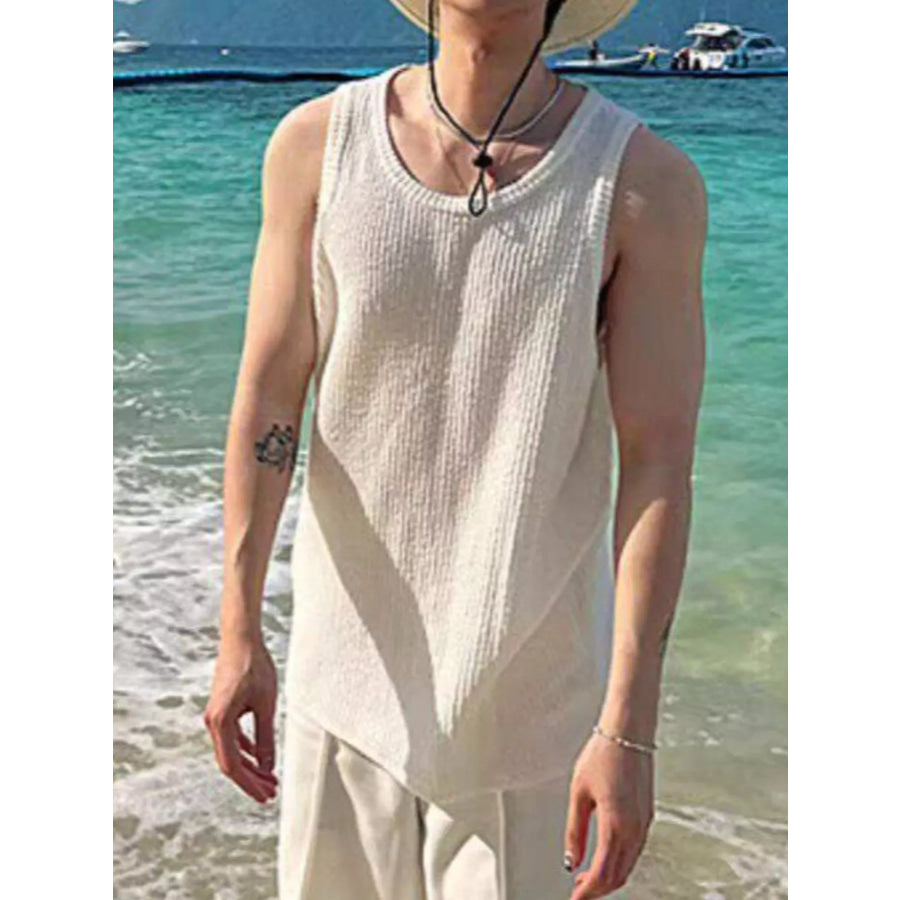 Men’s Plus Size Textured Knit Sleeveless Tank Top White / M Apparel and Accessories