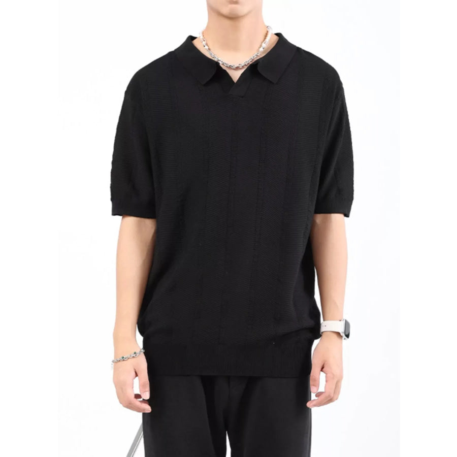 Men’s Plus Size Textured Knit Slim Fit Polo Black / M Apparel and Accessories