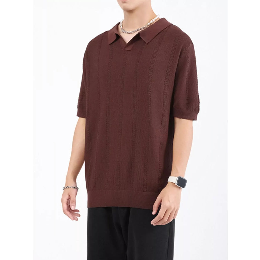 Men’s Plus Size Textured Knit Slim Fit Polo Brown / M Apparel and Accessories