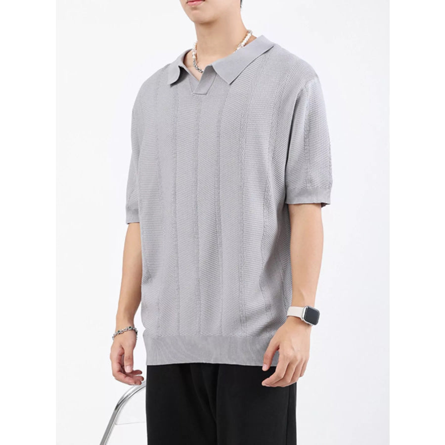 Men’s Plus Size Textured Knit Slim Fit Polo Light Gray / M Apparel and Accessories