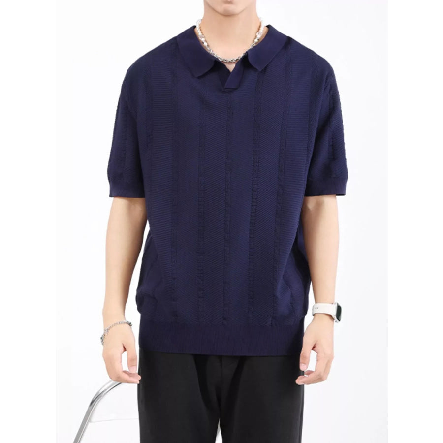 Men’s Plus Size Textured Knit Slim Fit Polo Royal Blue / M Apparel and Accessories