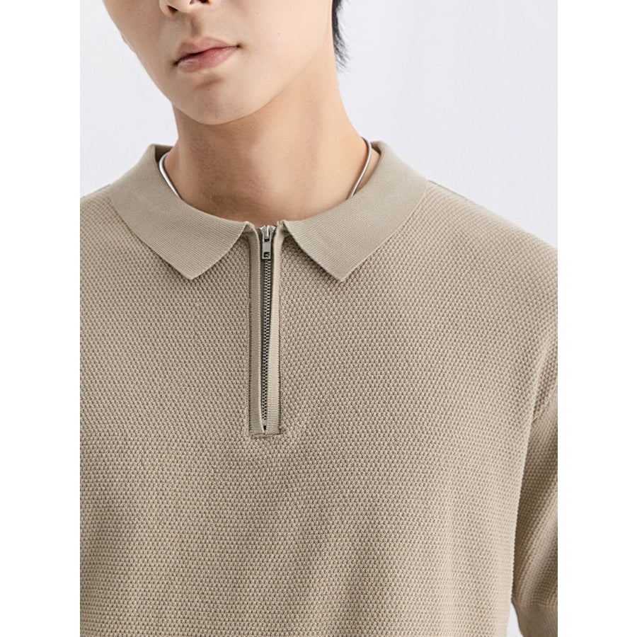Men’s Plus Size Textured Knit Zip-Up Polo Apparel and Accessories
