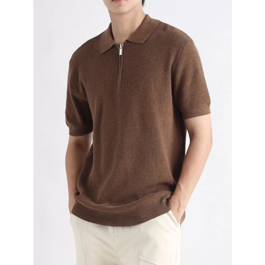 Men’s Plus Size Textured Knit Zip-Up Top Apparel and Accessories