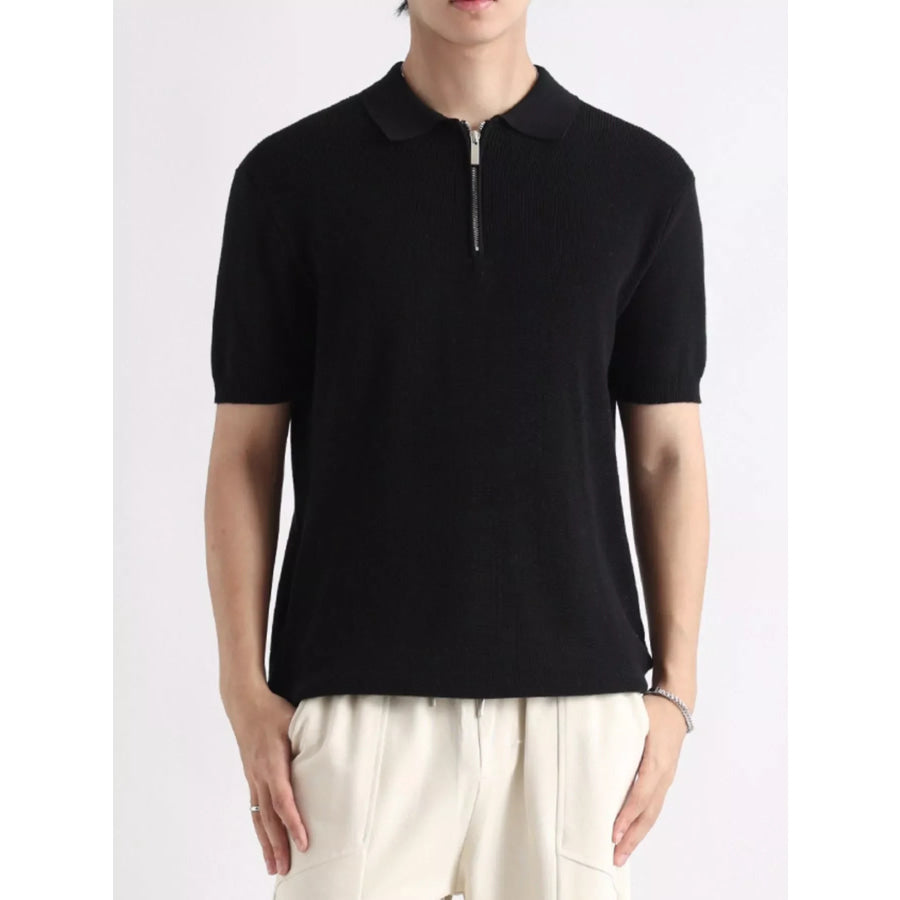 Men’s Plus Size Textured Knit Zip-Up Top Black / M Apparel and Accessories