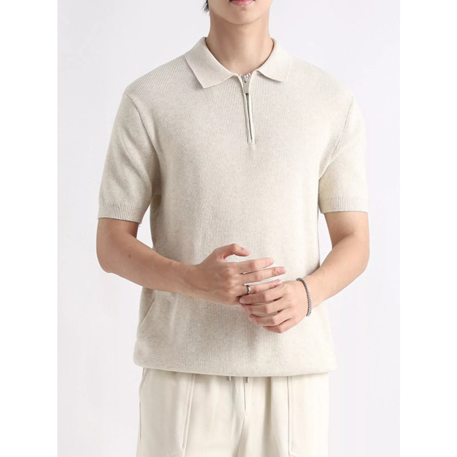 Men’s Plus Size Textured Knit Zip-Up Top Dust Storm / M Apparel and Accessories