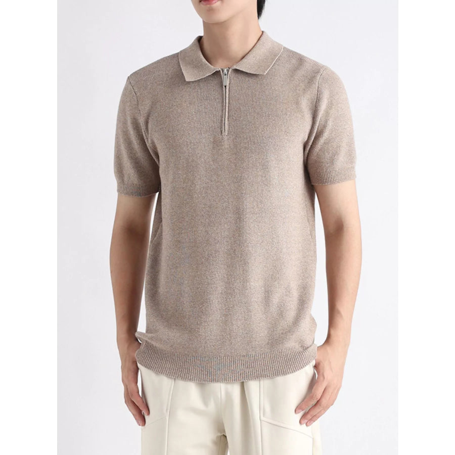 Men’s Plus Size Textured Knit Zip-Up Top Mocha / M Apparel and Accessories