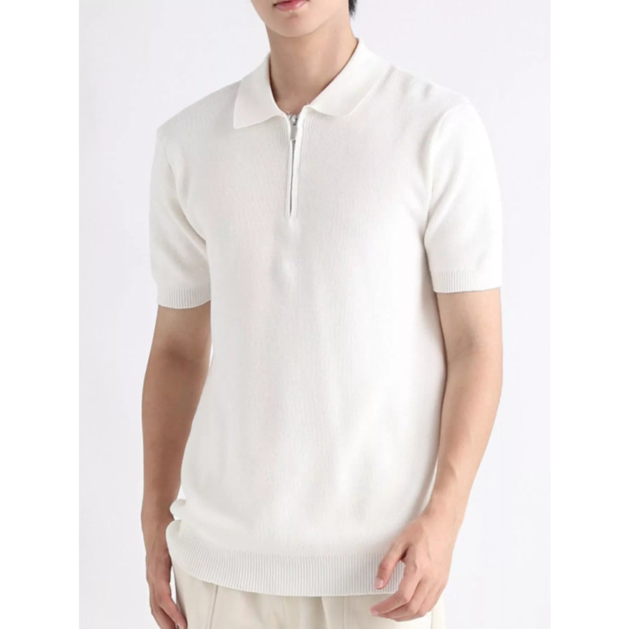 Men’s Plus Size Textured Knit Zip-Up Top White / M Apparel and Accessories