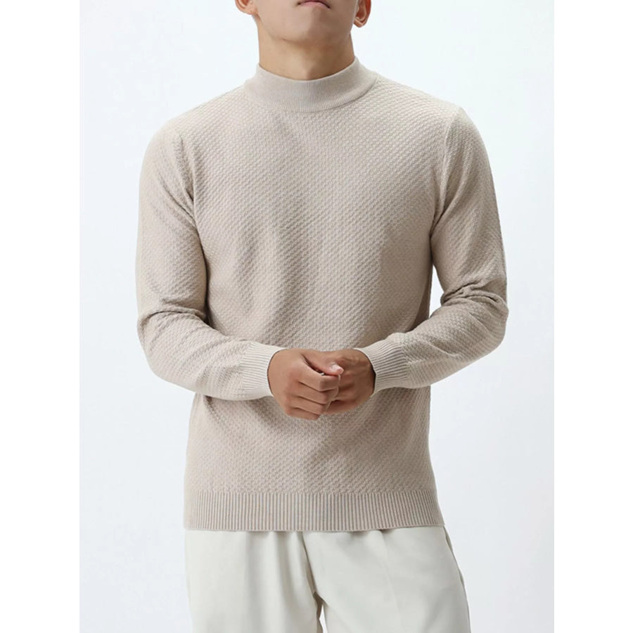 Men’s Plus Size Textured Mock Neck Knit Top Apricot / M Apparel and Accessories