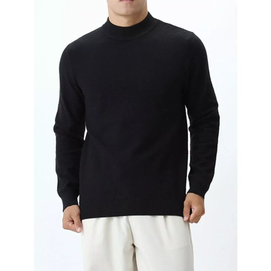 Men’s Plus Size Textured Mock Neck Knit Top Black / M Apparel and Accessories
