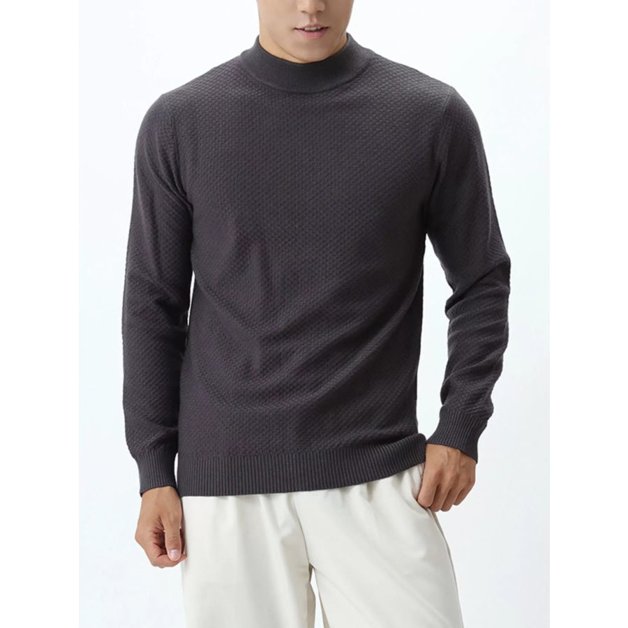 Men’s Plus Size Textured Mock Neck Knit Top Dark Gray / M Apparel and Accessories