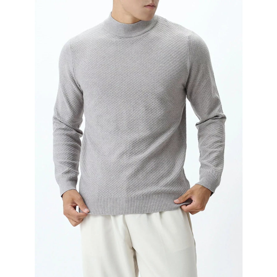 Men’s Plus Size Textured Mock Neck Knit Top Light Gray / M Apparel and Accessories