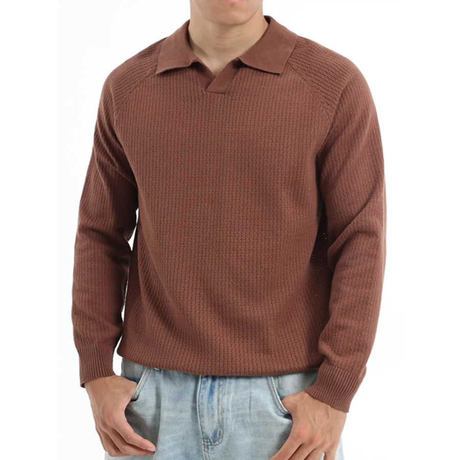 Men’s Plus Size Textured Polo Collar Knit Top Apparel and Accessories