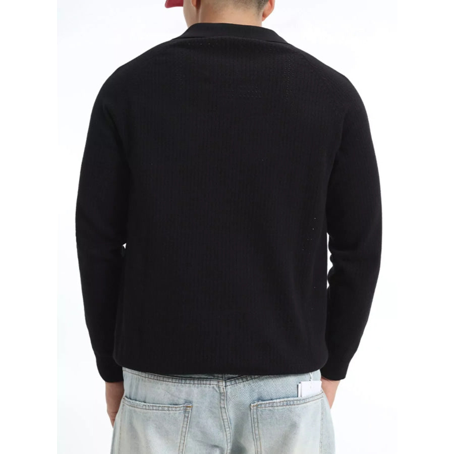 Men’s Plus Size Textured Polo Collar Knit Top Apparel and Accessories