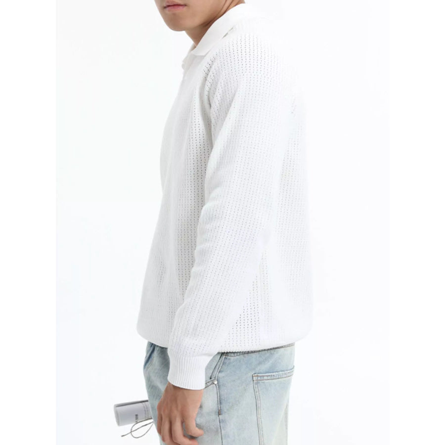 Men’s Plus Size Textured Polo Collar Knit Top Apparel and Accessories