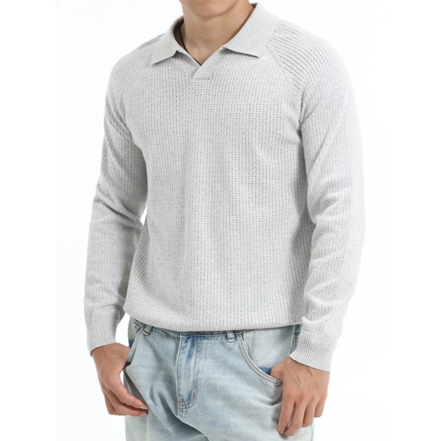Men’s Plus Size Textured Polo Collar Knit Top Gray / M Apparel and Accessories