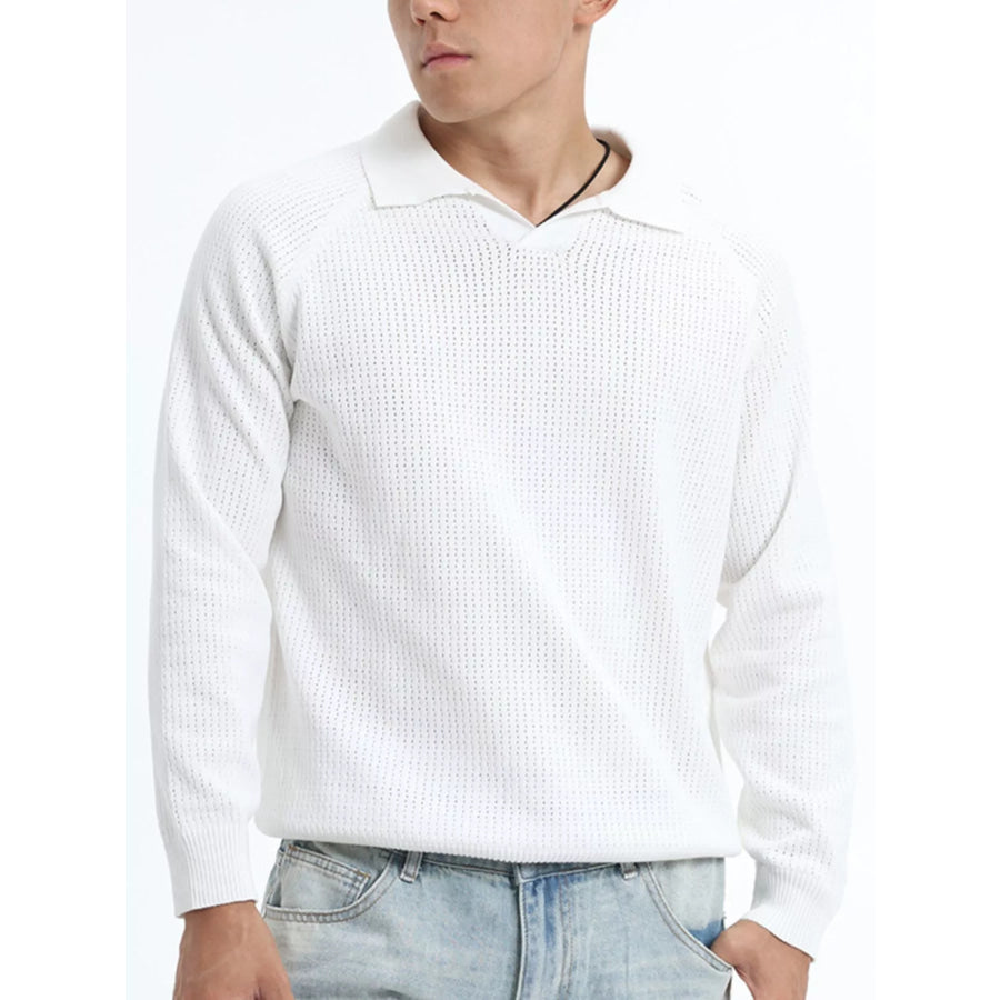 Men’s Plus Size Textured Polo Collar Knit Top White / M Apparel and Accessories