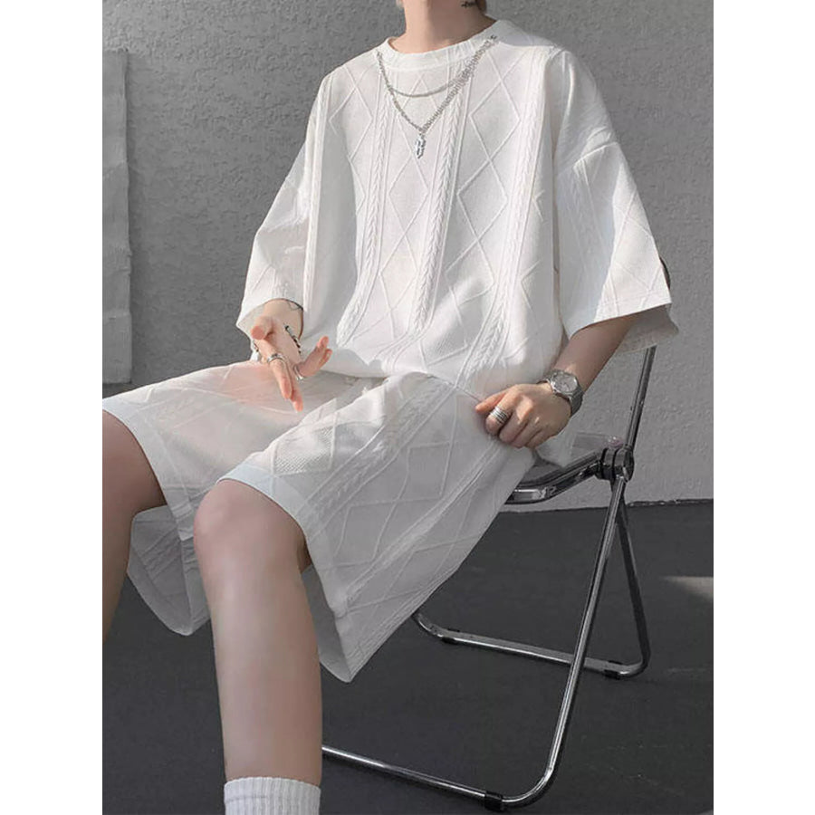Men’s Plus Size Textured Relaxed Fit Top and Shorts Set Apparel and Accessories