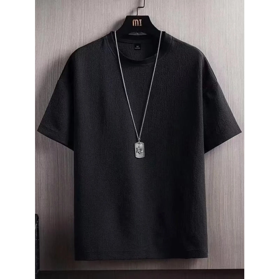 Men’s Plus Size Textured Round Neck T-Shirt Black / M Apparel and Accessories
