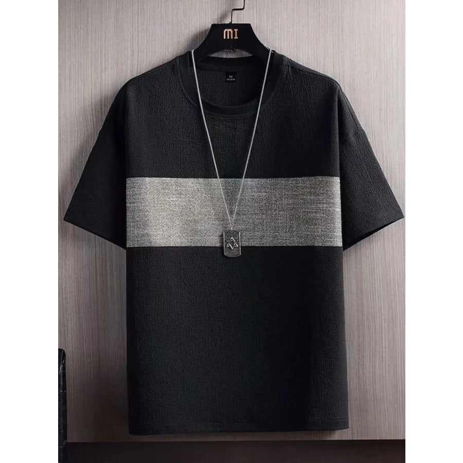 Men’s Plus Size Textured Round Neck T-Shirt Gray / M Apparel and Accessories