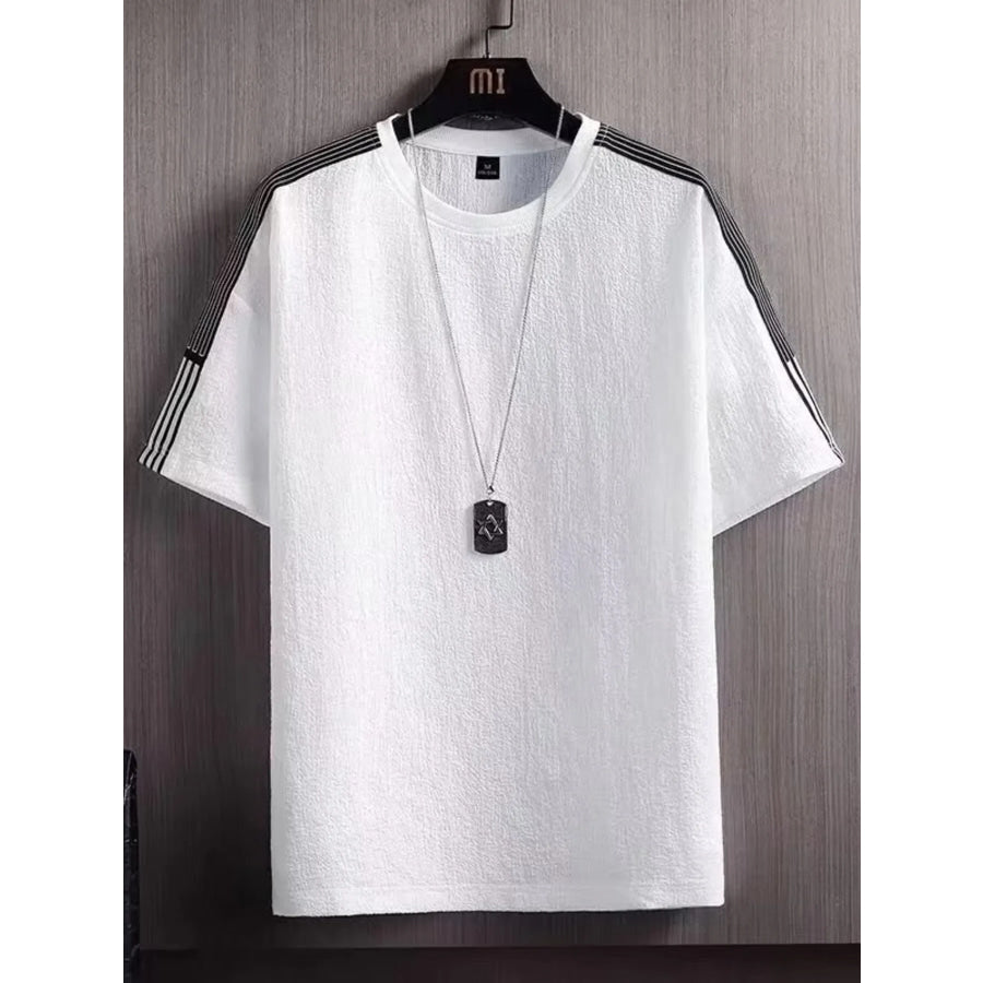 Men’s Plus Size Textured Round Neck T-Shirt Ivory / M Apparel and Accessories