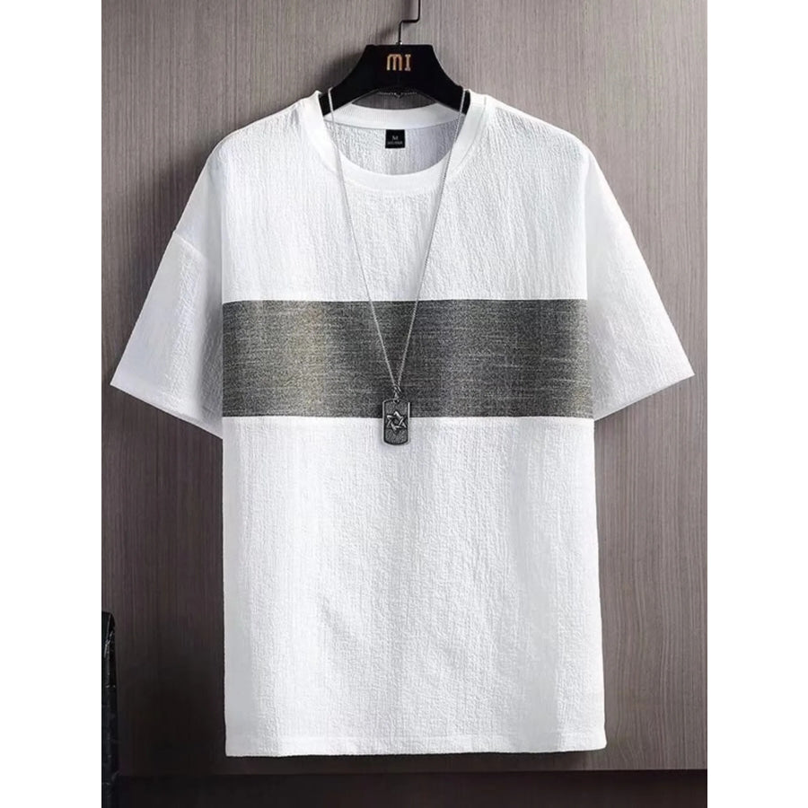 Men’s Plus Size Textured Round Neck T-Shirt Light Gray / M Apparel and Accessories