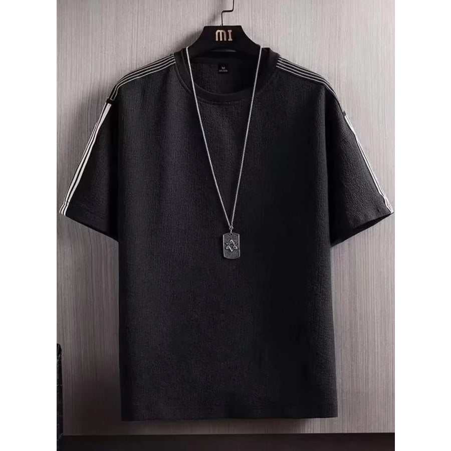 Men’s Plus Size Textured Round Neck T-Shirt Stripe / M Apparel and Accessories