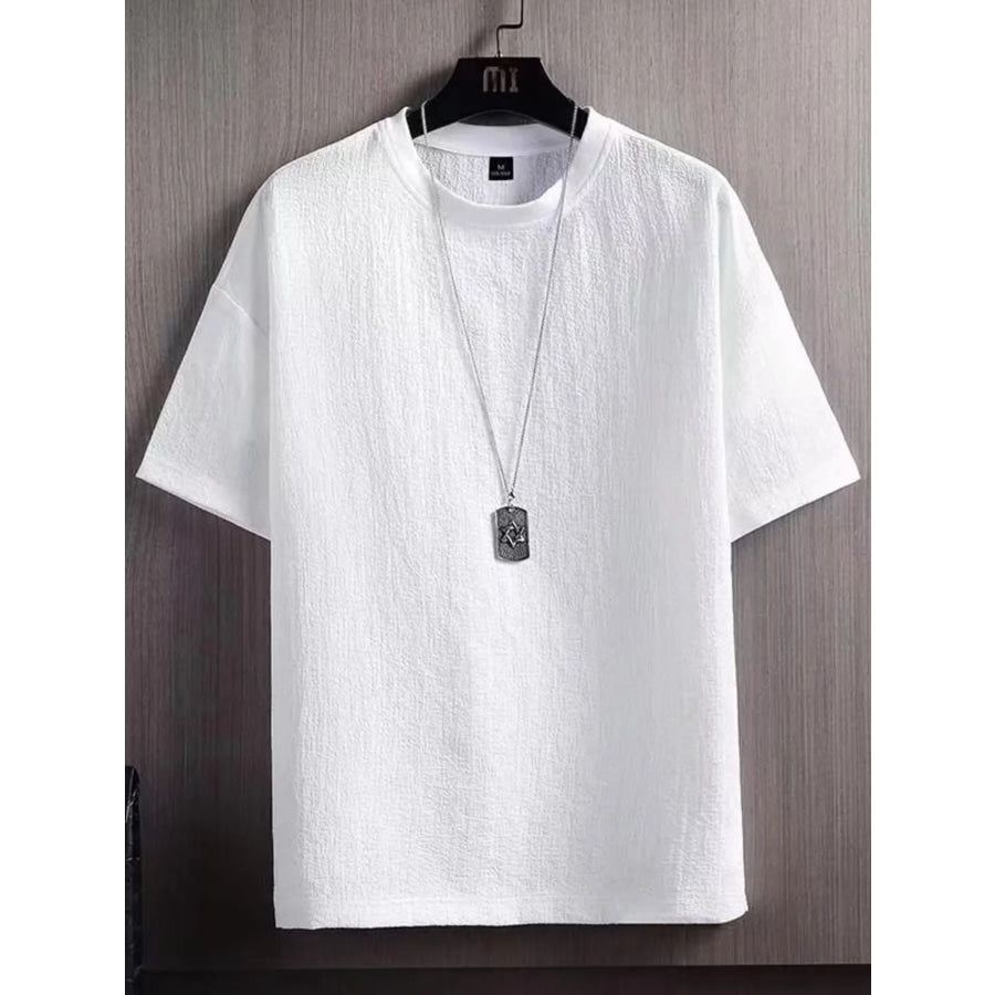 Men’s Plus Size Textured Round Neck T-Shirt White / M Apparel and Accessories