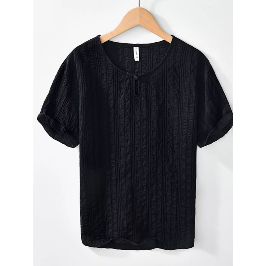 Men’s Plus Size Textured Short Sleeve Blouse Black / M Apparel and Accessories