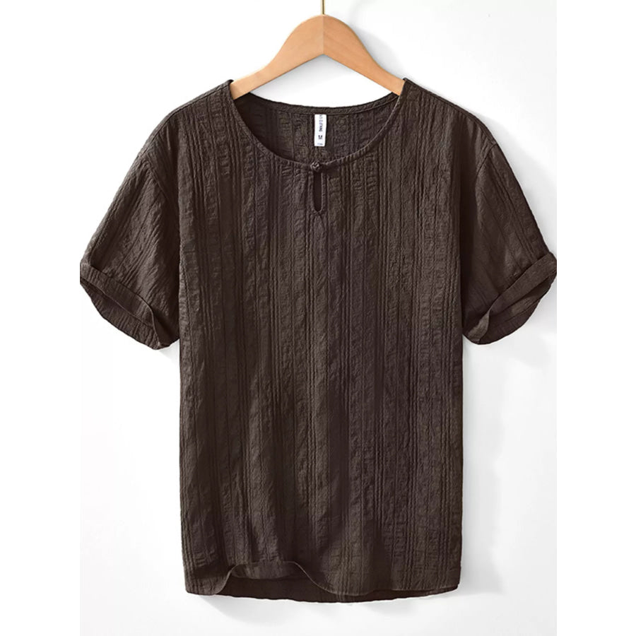 Men’s Plus Size Textured Short Sleeve Blouse Chocolate / M Apparel and Accessories