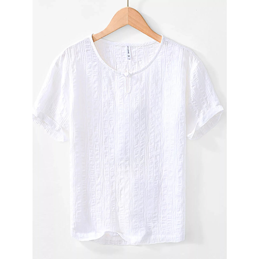 Men’s Plus Size Textured Short Sleeve Blouse White / M Apparel and Accessories