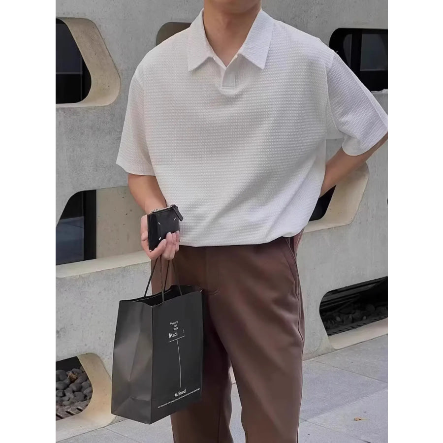 Men’s Plus Size Textured Short Sleeve Casual Polo Apparel and Accessories