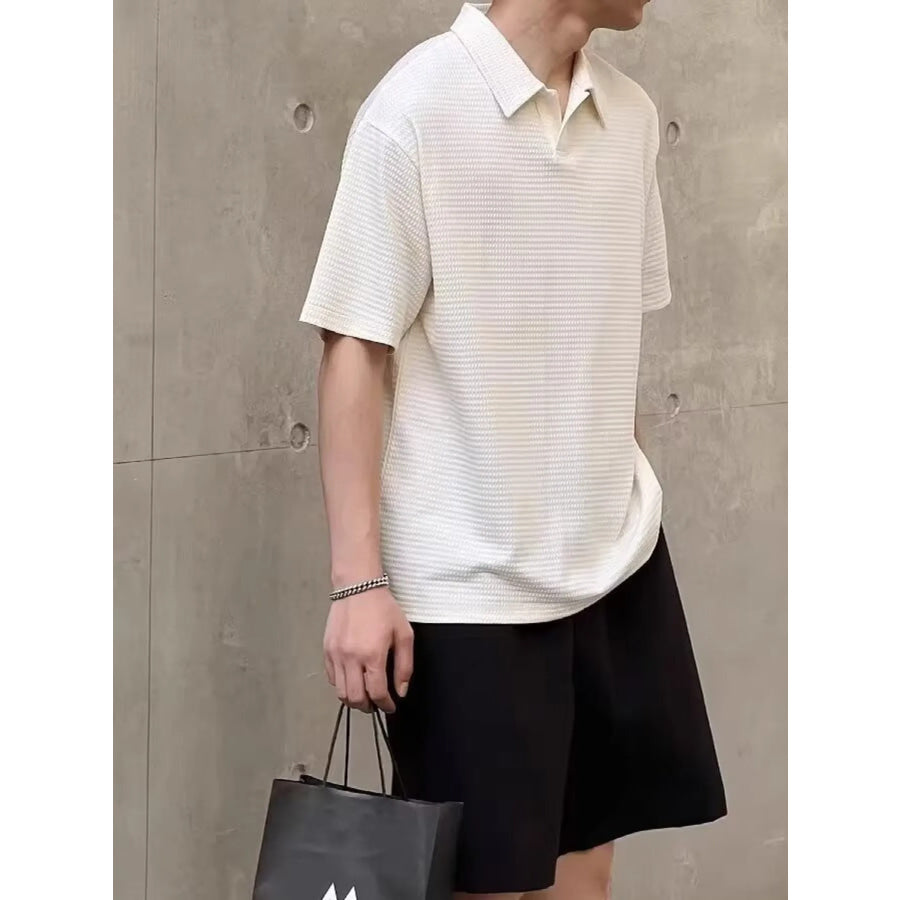 Men’s Plus Size Textured Short Sleeve Casual Polo Apparel and Accessories