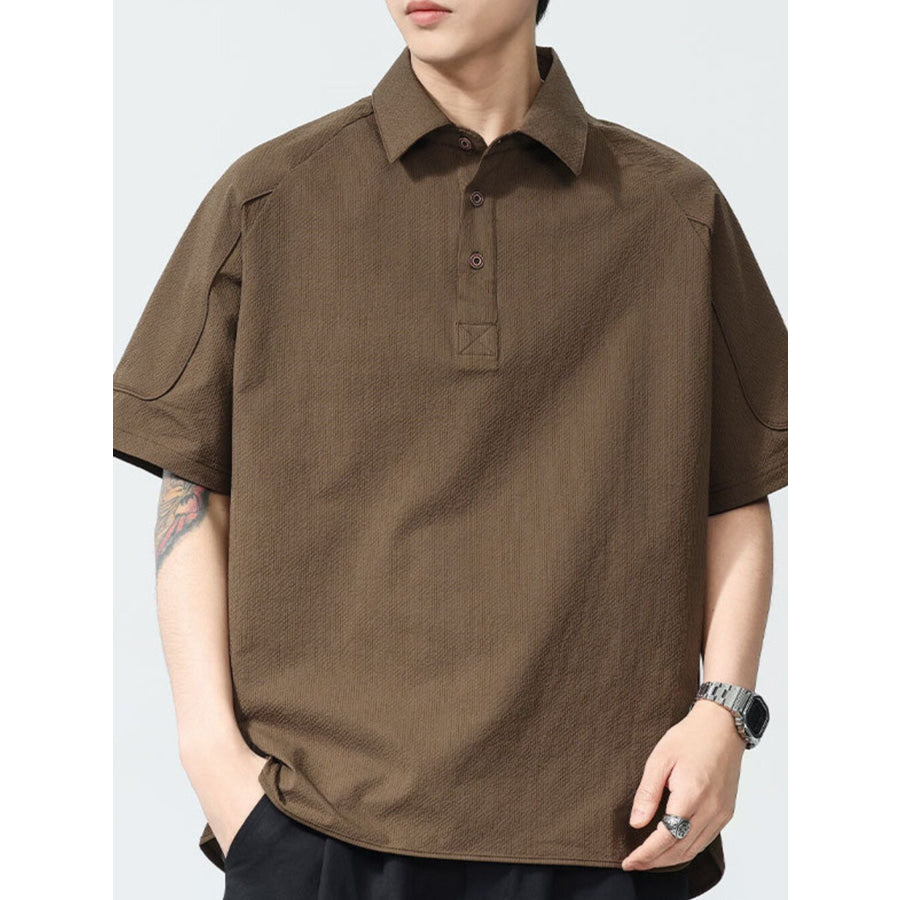 Men’s Plus Size Textured Short Sleeve Polo Brown / M Apparel and Accessories