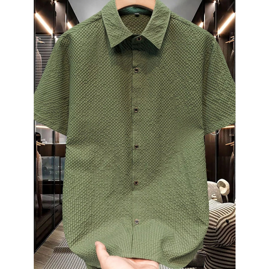 Men’s Plus Size Textured Short-Sleeve Shirt Army Green / M Apparel and Accessories