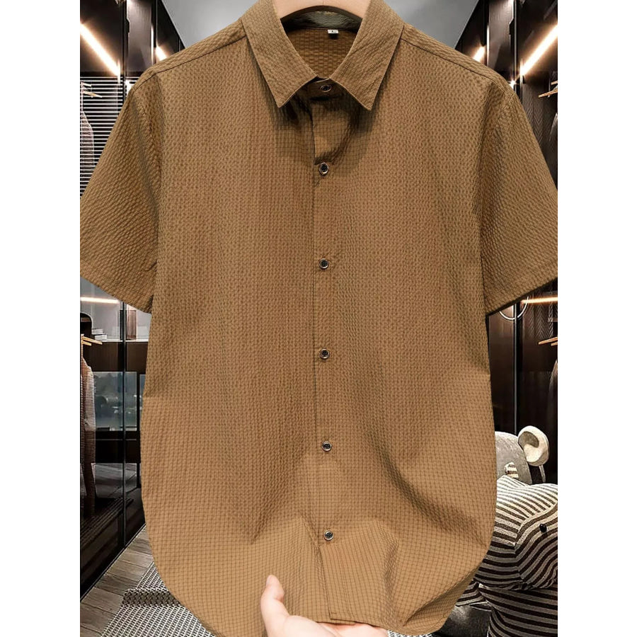 Men’s Plus Size Textured Short-Sleeve Shirt Brown / M Apparel and Accessories